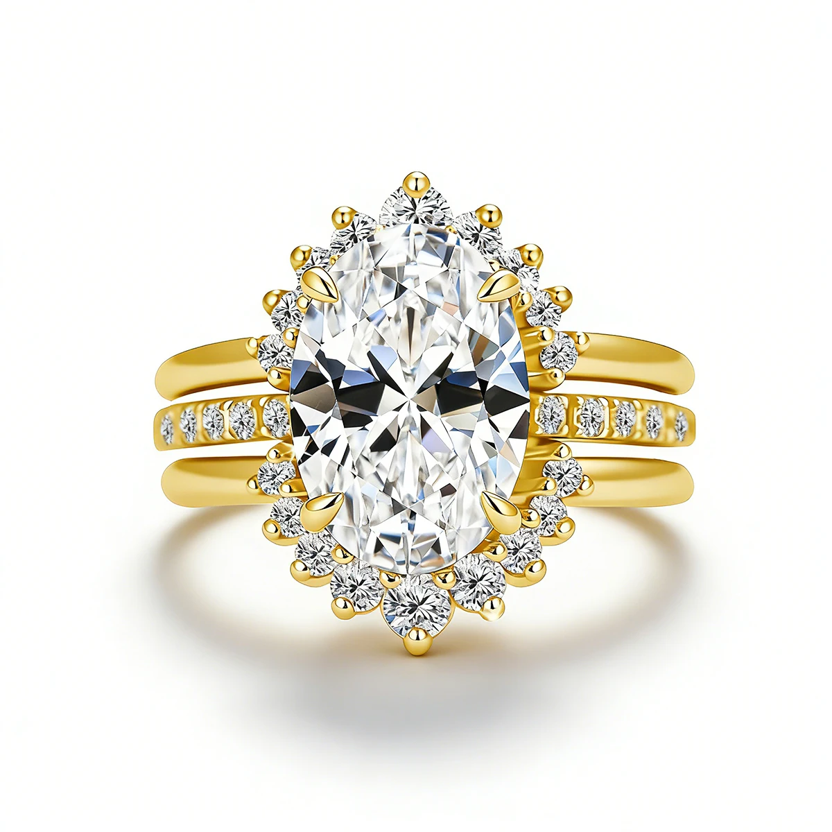 Oval D Color Moissanite Ring 5ct Double Belt Halo 925 Silver 18k Gold Plated for Women Wedding Jewelry Anniversary Luxury Gifts