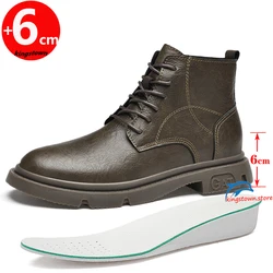 Man  Ankle Boots Leather Winter Men Height Increase Insoles 6cm Elevator Shoes Outdoor Sneakers