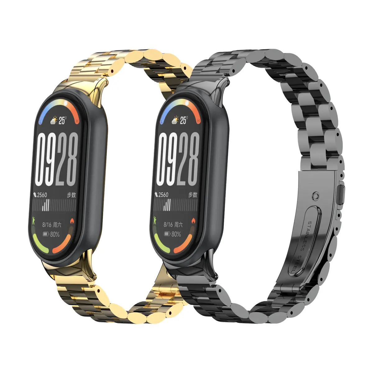 Suitable for Xiaomi Band 11/10/9/8/NFC Metal Stainless Steel Strap Solid Three Bead Strap Mi Band10 Replacement Strap