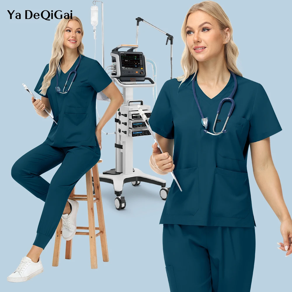 新しいスタイルの臨床看護師スクラブセット男性女性医療外科制服薬局医師アクセサリー歯科トップパンツラボ作業服