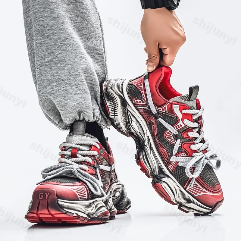 

2025 Summer New Fashion Trend Casual Shoes for Men Mesh Breathable Color Blocked Thick Soled Shoes Comfortable Platform sneakers