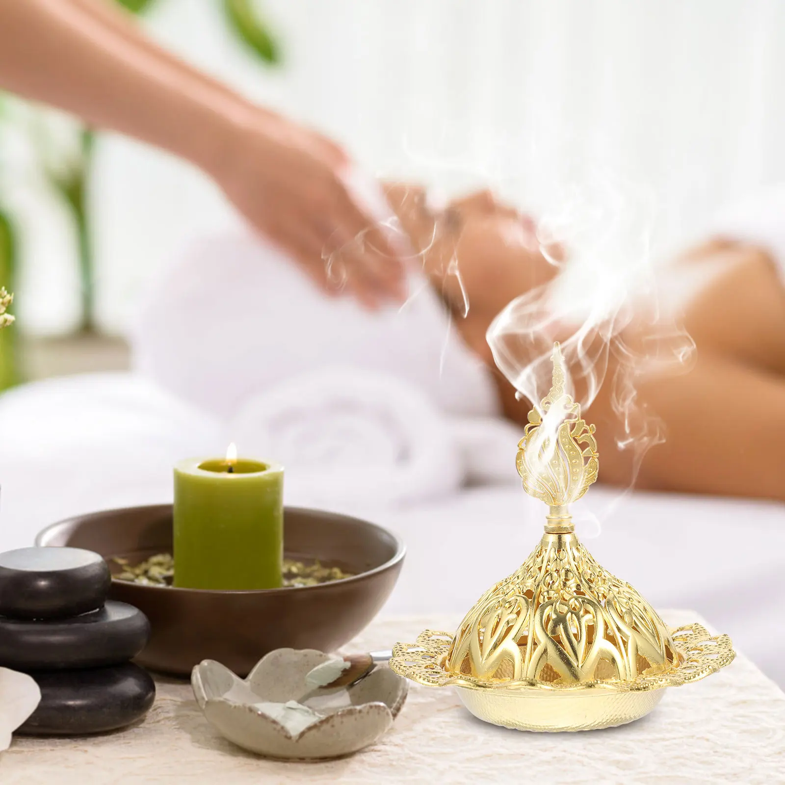 

Metal Incense Burner Decorative Indoor Hollow Cone Holder Desktop Censer Aroma Heater Multifunctional Ornament