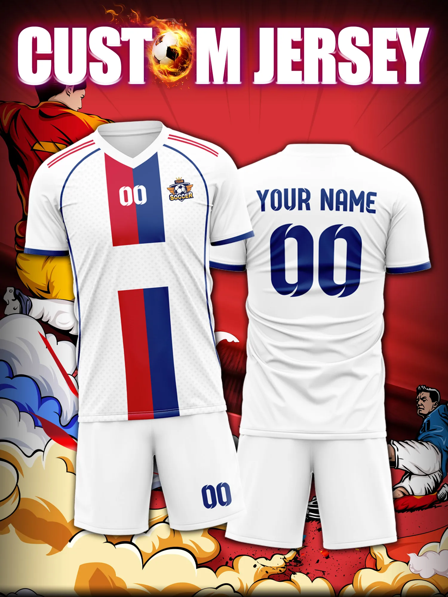 

Футболка для футбола с индивидуальным изображением, номером и именем, в стиле винтажного ретро-дизайна.