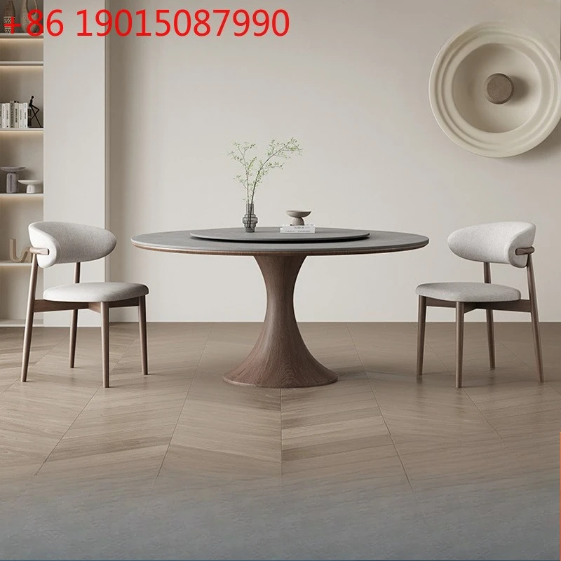 

Обеденный стол из матовой каменной плиты, круглый с поворотным столом, 8-местный обеденный стол, итальянский высококачественный круглый стол из массива ясеня