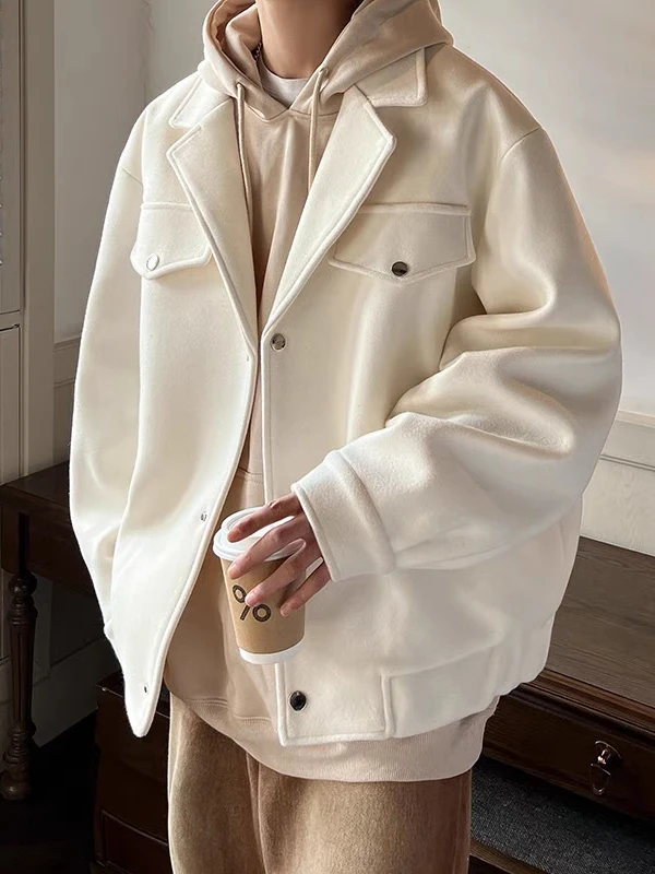 

Loose Fit Pilot Jaet for Men And Women in Large Size Woolen Material Autumn Winter Faion Design Button Decoration Windproof