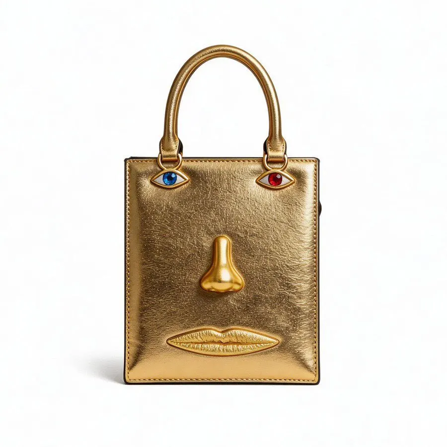 Face Bag Women High Quality Black Leather Luxury Brands Handbag Jewelry Eyes Gold-tone Metal Shoulder Strap Crossbody Bags