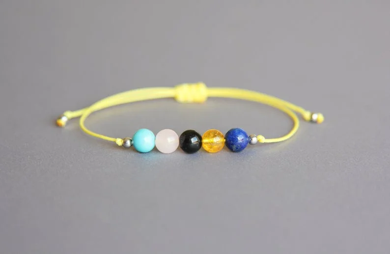 Trust bracelet Healing crystal bracelet Bracelets for women Turquoise Rose quartz Black tourmaline Citrine Lapis lazuli