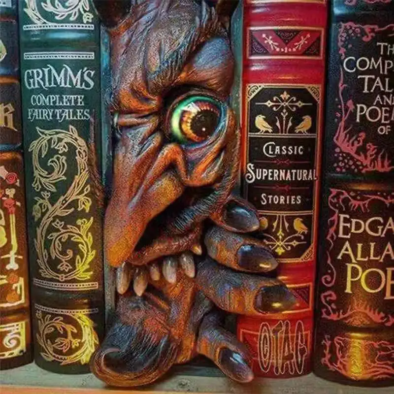 Horror Peeping Bookshelf Abs Resin Material Terrifying Face Bookshelf Sculpture Decoration Collecting Bookcase Decorations Gifts