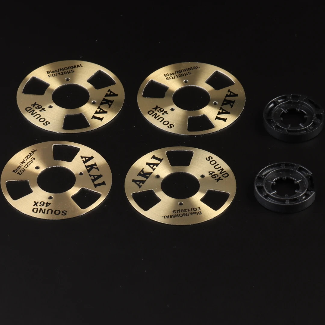 DIY Homemade (Aluminum) Reel To Reel Cassette for Audio Recording Cassette Tape - Gold Silver (Pack of 4 Reels + 2 Wheel)