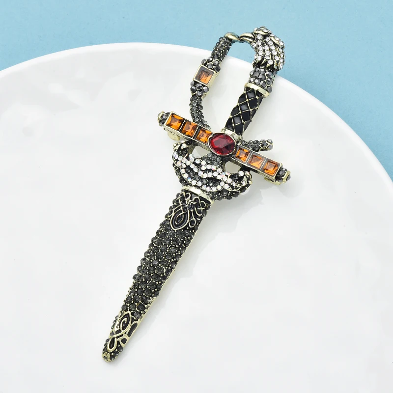 Wuli&baby Vintage Beauty Sword Brooches For Women Unisex Shining Rhinestone Sabre Party Casual Brooch Pins Gifts