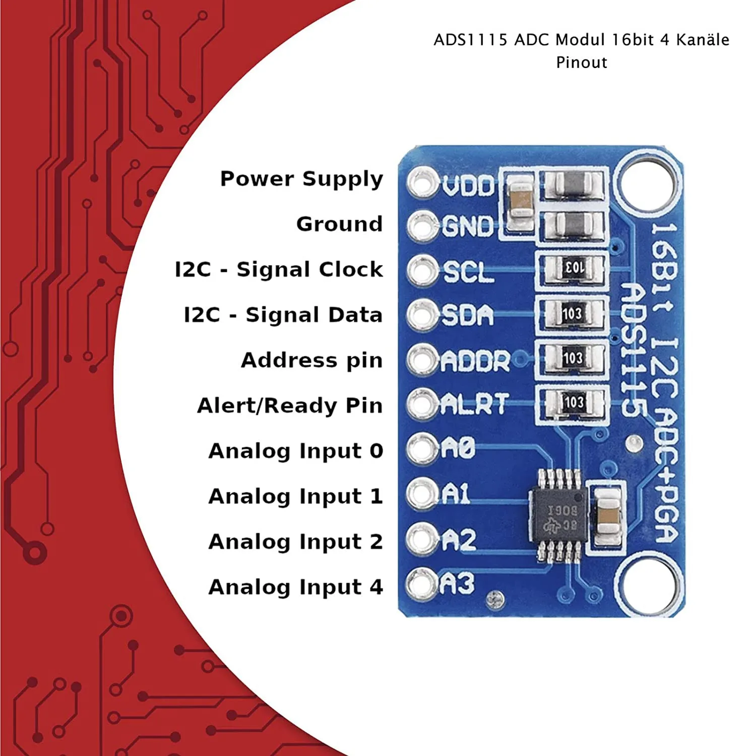 Ads1115モジュール、4チャンネル、16ビット、3 x