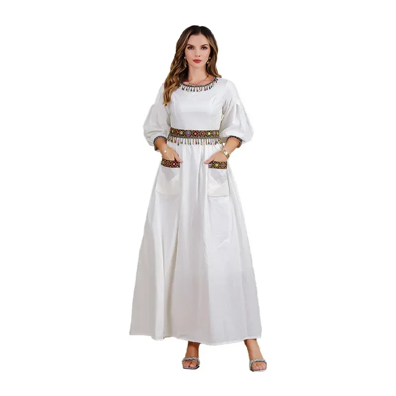 Vestido abaya-abaya muçulmano feminino, vestido bordado estilo novo para senhoras no Oriente Médio de Dubai e Arábia Saudita, vestido elegante M-xxl