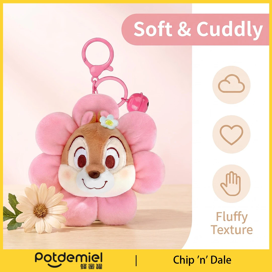 Potdemiel Disney Chip Dale Stuffed Charm Keychain Cartoon Flower Chipmunk Doll Key Ring Party Favor Gift Backpack Pendant Figure