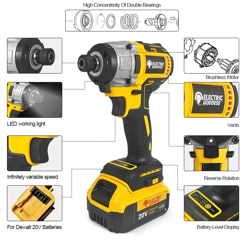 Imagem -05 - Egod Dcf887 Driver de Impacto sem Fio Motor sem Escova Furadeira Elétrica em 205n.m Ferramentas Elétricas de Alto Torque Cabem em Bateria Dewalt de 20v