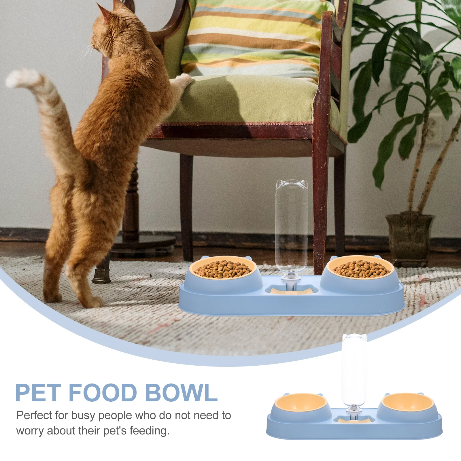 

Double-Bowl Pet Feeder Automatic Cat Dog Feeder Durable Lightweight Easy Clean Practical for Busy Owners Cat Food Bowl