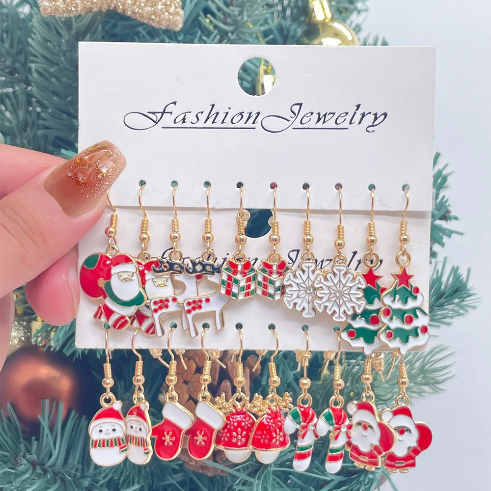 10 Pairs of Christmas Earrings Christmas Tree/Snowflake Earrings Ladies Pendant Lever Christmas Holiday Christmas Jewelry