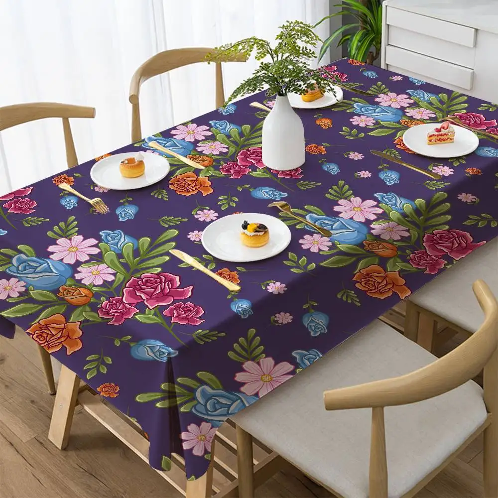

Vintage Botanical Floral Watercolor Summer Washable Tablecloth - Rectangle Cover For Picnics, Home Dining Decor