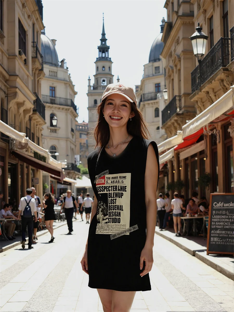 Women'S Dress Harajuku Trend Black Appliques Smocking Shirring Bows Hand-Pleated Ruffles Gathered Fluffy Puff Sleeve Waistband