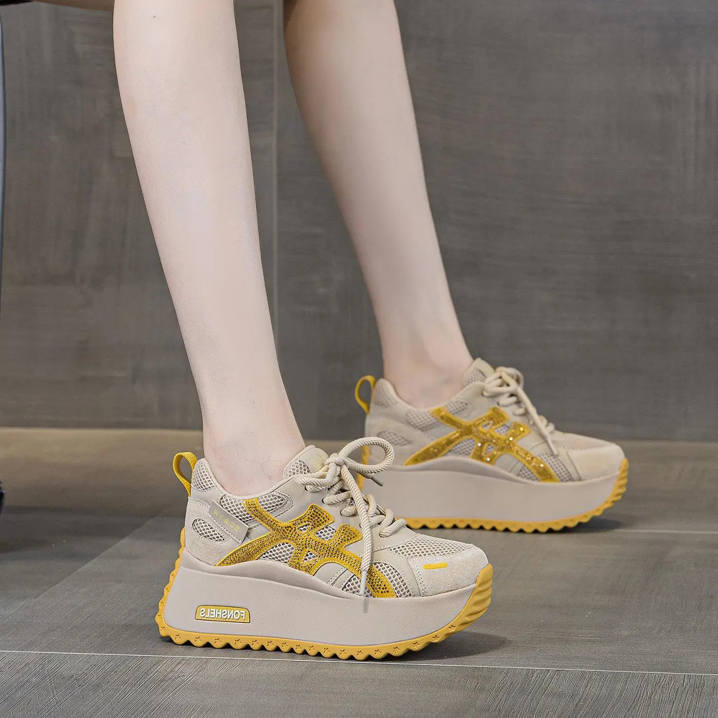 

Casual Thick Bottom Real Leather Women's Shoes Small Size Increase Sport White Shoes Fashionable Flat Mouth Single Shoes