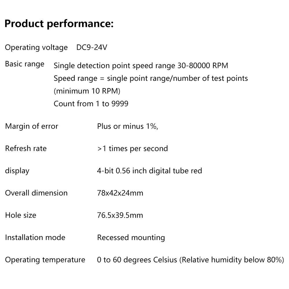 DC9-24V 4 Digital Tachometer High-Precision LED Digital Speed Meter and Hall Proximity Switch Sensor YH-TC01