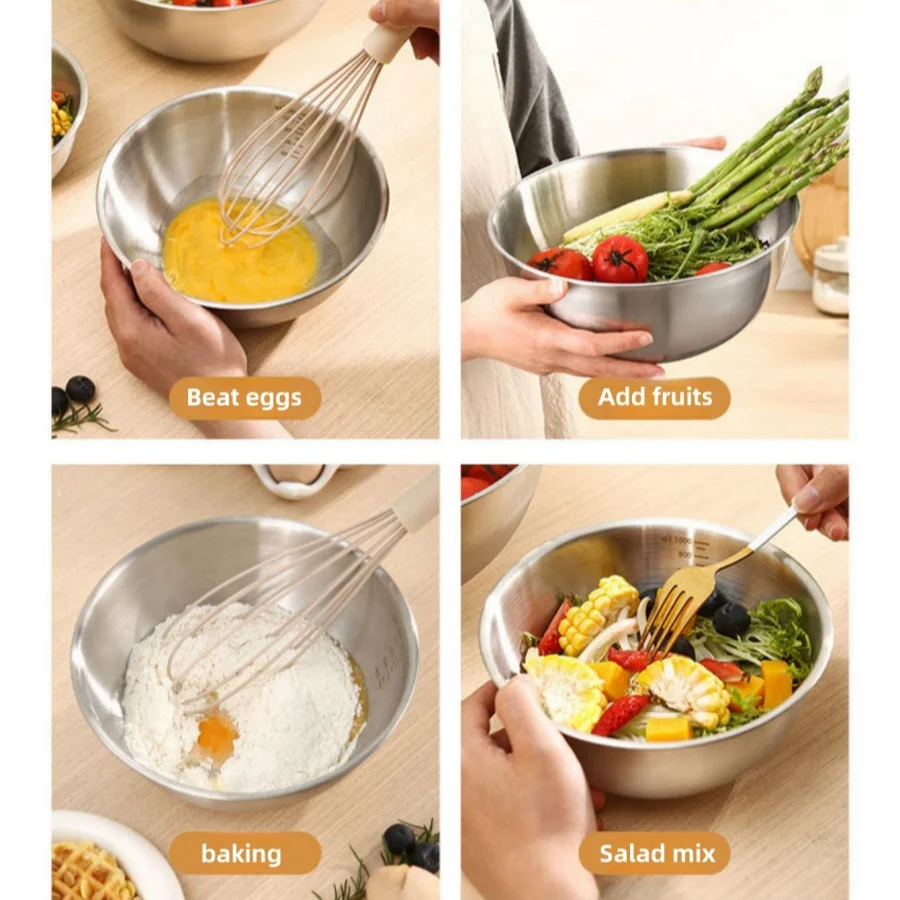 1-3 Stainless Steel Bowl Set with Scale for Cooking Baking Food Storage Large Capacity Mixing Bowls for Home Kitchen Essentials gallery 1