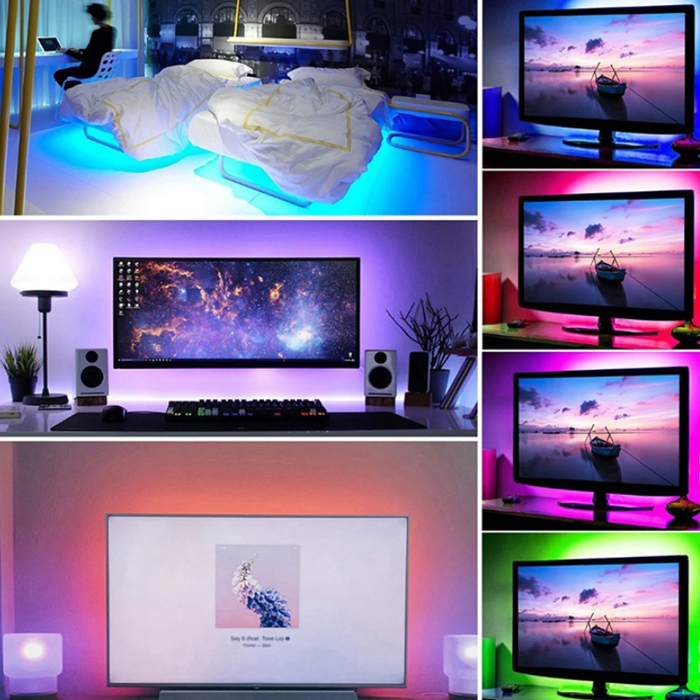 USB Led Strip Lights 5V 60Leds/m RGB 5050 LED Strip Flexible Ribbon Diode Tape TV Backlight Lamp Room Decor 0.5M 1M 2M 3M 4M 5M