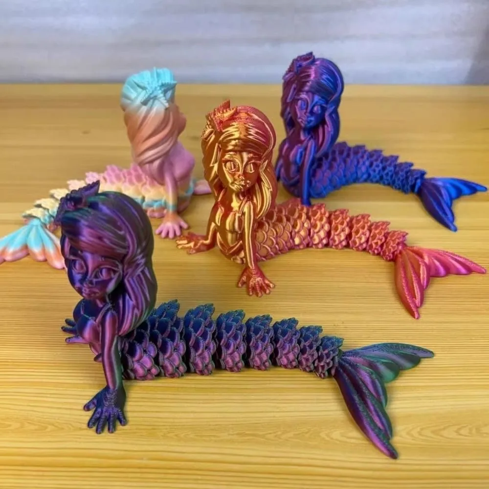 New Plastic 3D Printed Mermaid Figurine Multi-jointed Movable Animal Simulation Model 6 Colors Articulated Fidget Home Decor