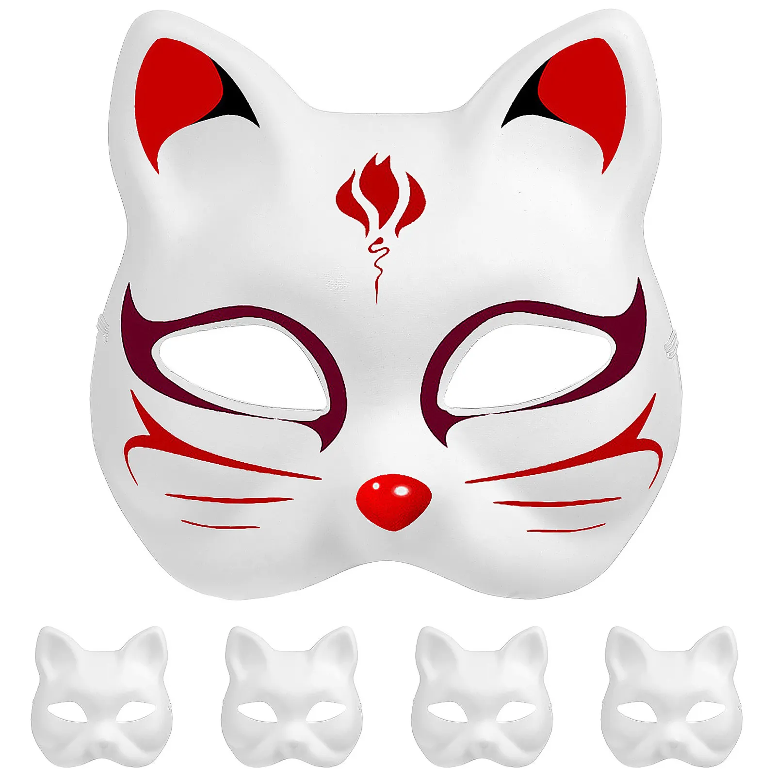 5 máscaras de gato blancas de papel para pintar, manualidades, fiestas de disfraces, teatro, disfraces de Halloween.