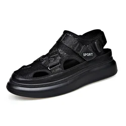 2026 Summer New Designer Sandals for Men Black Fashion Casual Platform Sandal Shoes Male Breathable Mesh Beach Shoes Man