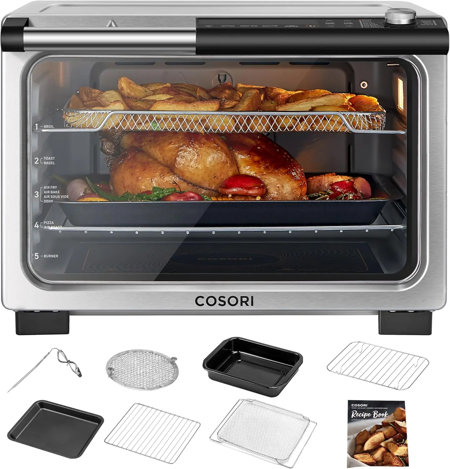 13-in-1 Ceramic Air Fryer Toaster Oven Combo, Flat-Sealed Heating Elements for Easy Cleanup, Innovative Burner Function,