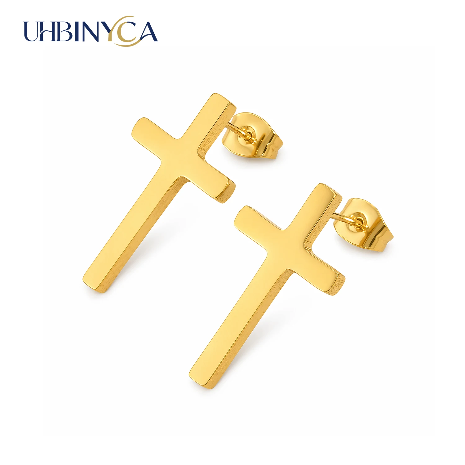 Cross Stud Earrings Stainless Steel Fine Polished Waterproof Hypoallergenic Elegant Religious Jewelry Daily Wear Gift for Women