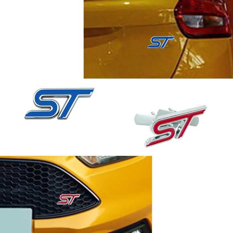 Logo ST de Metal para coche, emblema de rejilla delantera, parachoques trasero, insignia de maletero, pegatina para Ford Focus Fiesta MK2 MK3 MK4