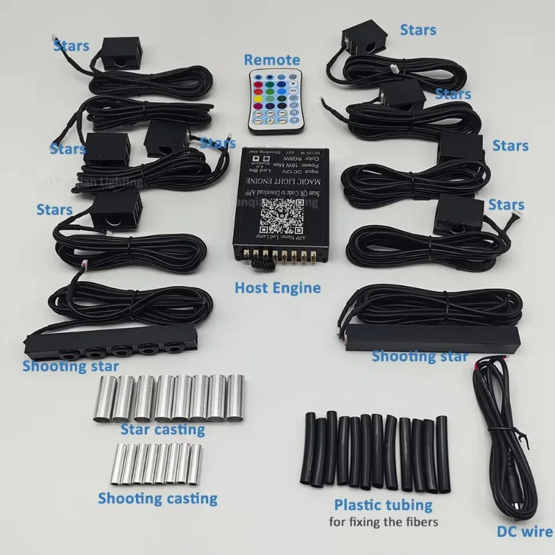 

New Design Atmosphere 16W LED Starlight Headliner Kit 1V8+10 Car Roof Optical Fiber RGBW Color Change Remote Control