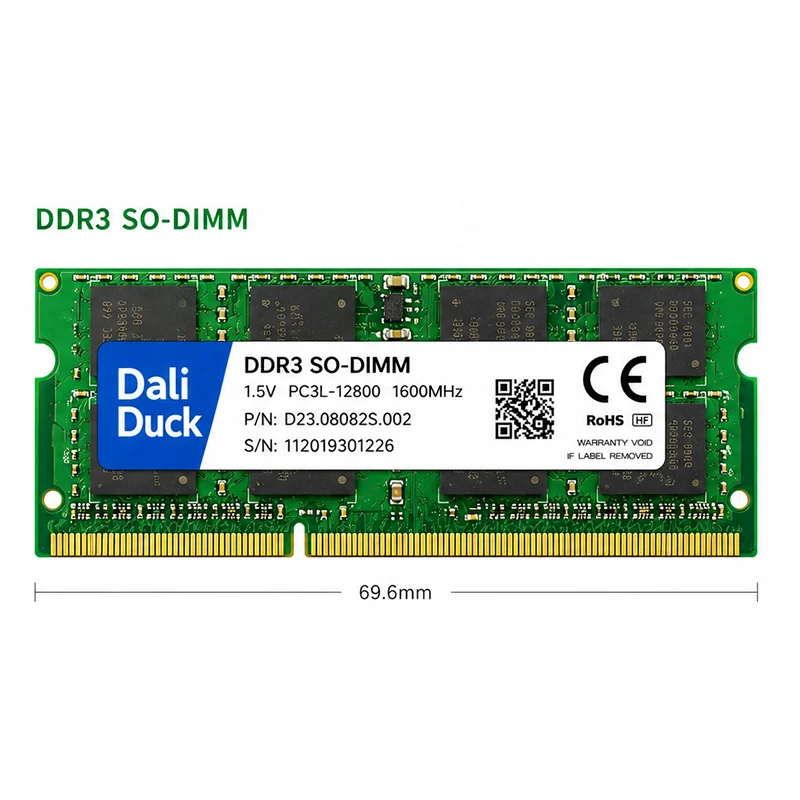Dali Duck Memória Ram DDR3L 4GB 8GB 1333MHz 1600MHz PC3L 10600S 12800S 204Pin 1.35V SODIMM para Laptop Notebook Memoria RAM DDR3