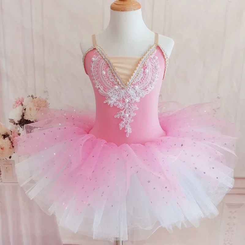

New Children's Ballet Dance Performance Dress Elsa Princess Dress Girl Sequin Fluffy Gauze Dress Performance