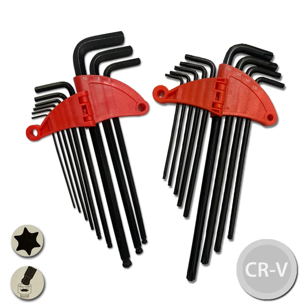 Jogo De Chave Torx E Allen L Longa Profissional Corneta Aço Crv 18 Peças