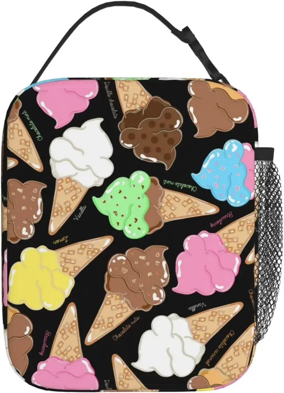 Seamless Pattern Of Flavored Ice Cream Reusable Lunch Bag Lunchbox Insulated Cooler Tote Bag For Women Men Work Office Picnic