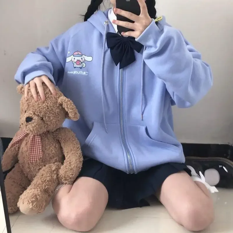 Sanrio My Melody sudadera chaqueta con capucha Kawaii Kuromi Anime dibujos animados Cinnamoroll primavera otoño cremallera ropa linda para niña