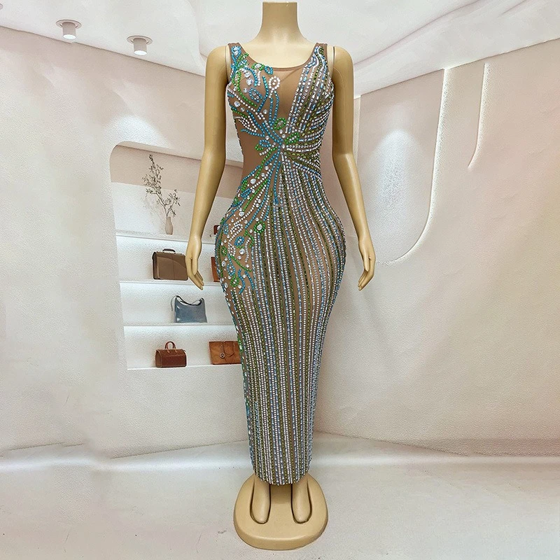 

2025Temperament Pinch Waist And Hip Long Dress Cocktail Party Diamond-encrusted Evening Dress Universe Chooses Beautiful Clothes