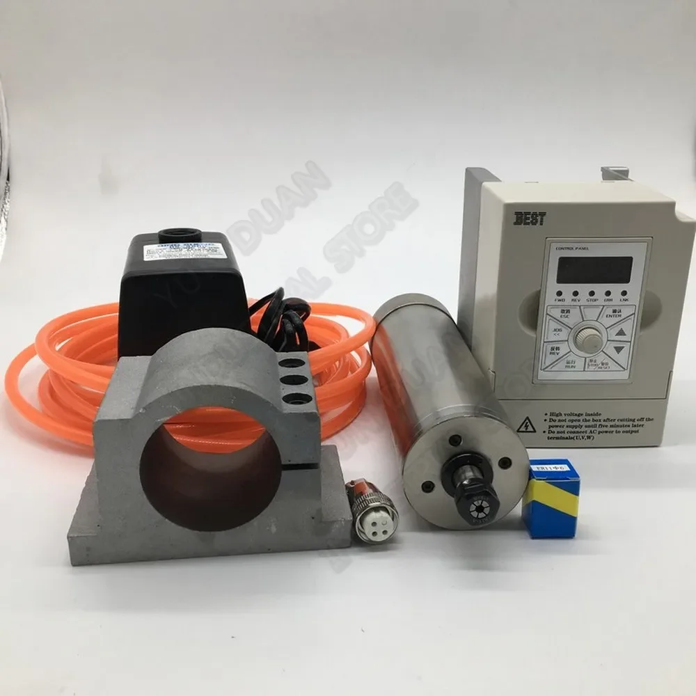 

1.2KW 36000rpm ER11 62mm 220V 600Hz Water Cooled AC Spindle Motor 1.5kw VFD + Pump+ Clamp Kit for CNC Router Engraving ABS PVC