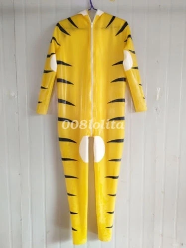 Latex Rubber Men Tiger Handsome Suit Bodysuit Catsuit New Cosplay Pary XS-XXL