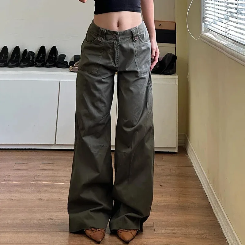 Y2K Streetwear Baggy Jeans Haruku Low Rise Pockets Patchwork Loose Women's Cargo Pants Vintage 90S Trouser Korean Style