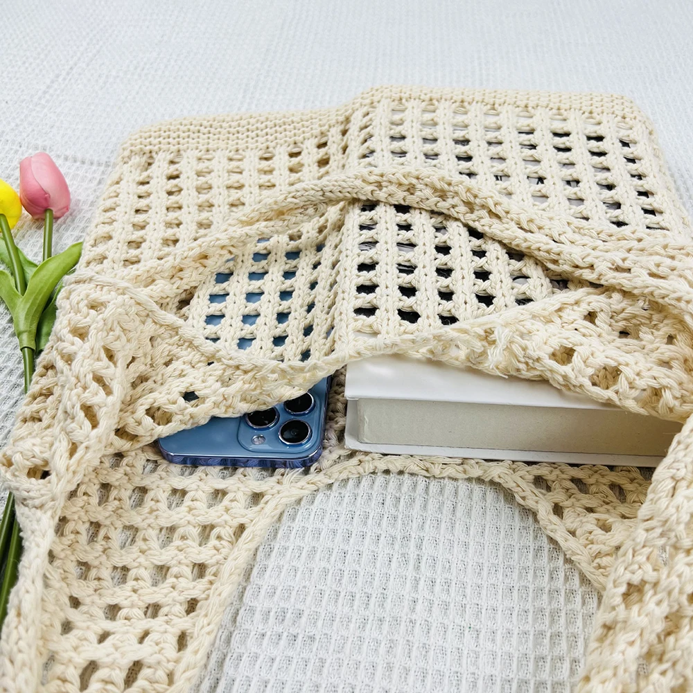 Universal Woven Bag All-match Large Capacity Fashionable Simple Non-closed Mesh Handbag For Gift Tote Beaches Bag