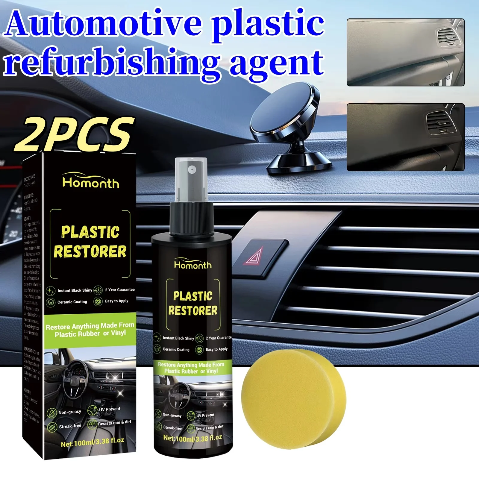 2PCS Auto Kunststoff Erneuerer Zurück Zu Schwarz Glanz Trim Hydrophobe Flüssigkeit Leder Kunststoff Restaurator Polnischen Dauerhaft Schützt Äußere