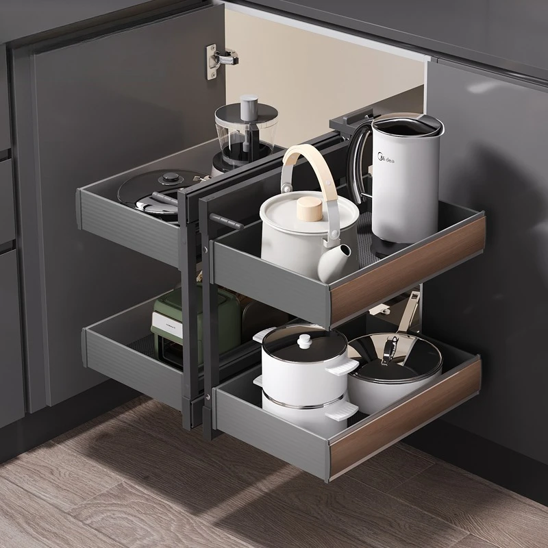 

Kitchen basket cabinet full aluminum corner monster full pull-out storage basket wood grain small cabinet basket