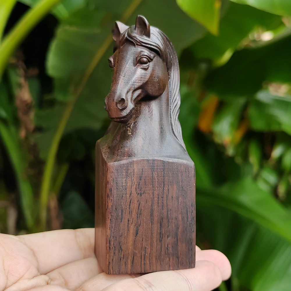 3.8 Inch Hand-Carved Wooden Horse Head Ornament, Realistic Style, Animal Theme, Suitable for Halloween Decorations, Office Decoration, Holiday Decorations, Men's Gifts, Home Decoration, Centerpiece Decoration, Christmas Gifts