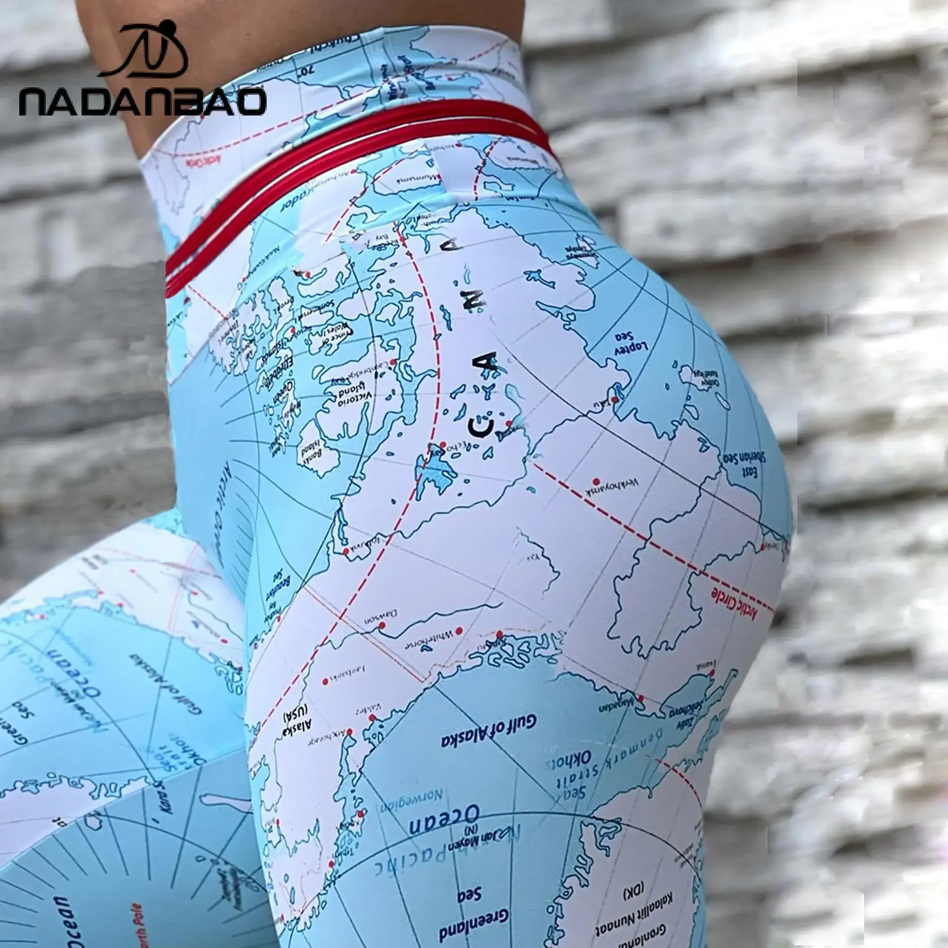 NADANBAO kobieta mapa legginsy z nadrukiem wysoki stan spodnie Skinny fit damska sportowa spodnie do ćwiczeń kobieta do biegania na dole — zdjęcie 3