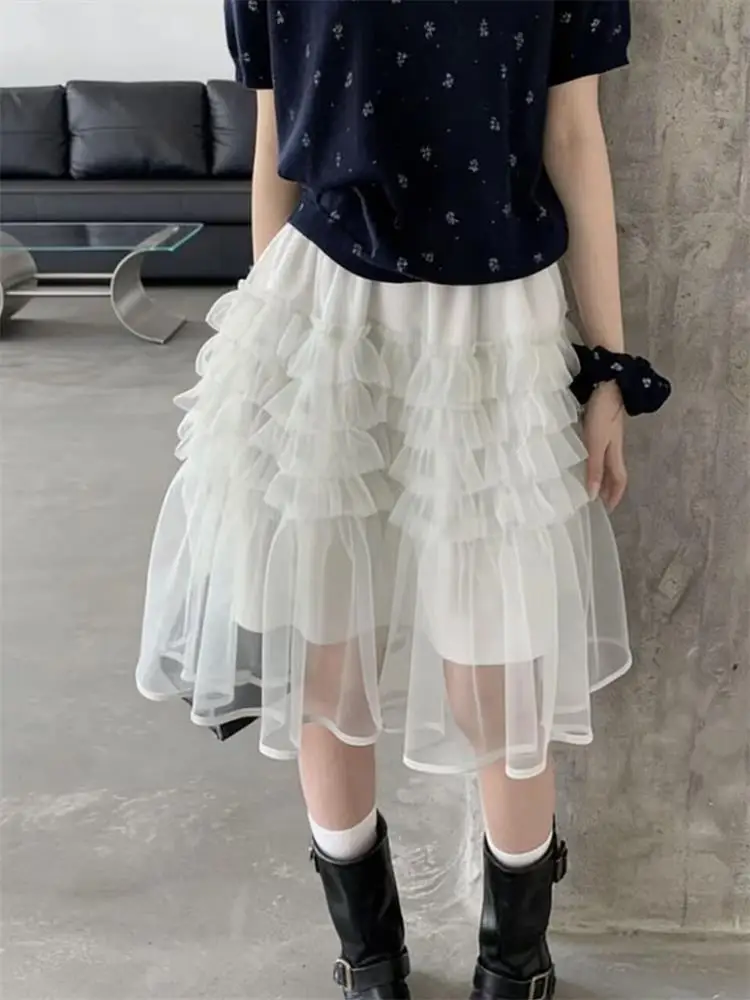 High Waist A-Line  Skirt Women's Summer New Style Fairy Tale Mesh Skirt Flared Cake Skirt Versatile Short Skirt