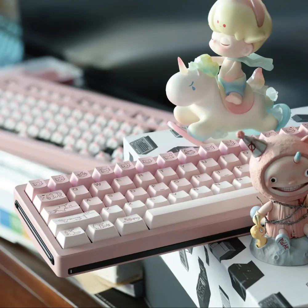 Mio Yogurt Theme Keycap Set PBT Custom Pale Pink Cat Keyboard Cap Cherry Profile Cute Girl KeyCap for Mechanical Keyboard Gift