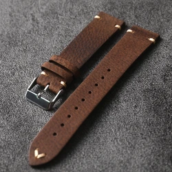 Brown Crazy Horse Leather Strap 18 20 22MM, Soft and Ultra-thin Genuine Leather, Vintage Men, Suitable for Antique Watch Bracele